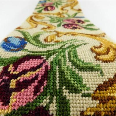 6 Vintage Needlepoint Bell Pull with Floral Design and Velvet Back 46 x 6 1/2