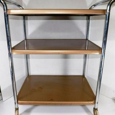9 Vintage 3 Tier Kitchen Metal Rolling Cart with Sparkle Wheels 27 x 32 x 14