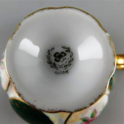 11 Lot of 4 Vintage Tea Cups and Reticulated Saucers with Stands- Royal Sealy / Fan Crest 2647 / Japan