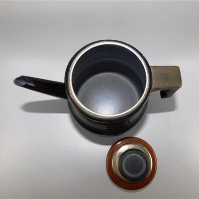 12 Vintage West Bend Coffee Pot Le Provencal Brown Black Spades/ Mushrooms 1970's 8 x 5 1/4