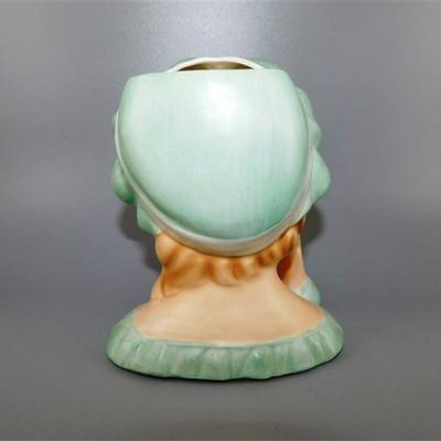 14 Vintage Woman Head Vase Blue / Green Dress and Hat C6017 5 1/2 x 4 1/2