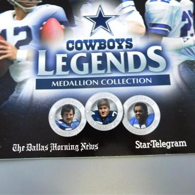 16 Cowboys Legends Medallion Collection with 5 Medallions (OB Roger Staubach #12- DT Randy White #54-DB Cliff Harris #43 -OT Rayfield...