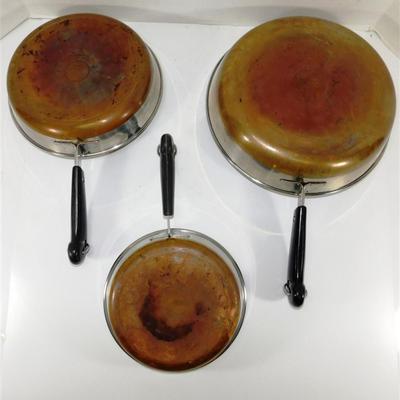 22A Large Lot of Revere Ware- Lot of 8 with Lids - Sauce Pans/ Skillets- All Copper Bottom Except 1