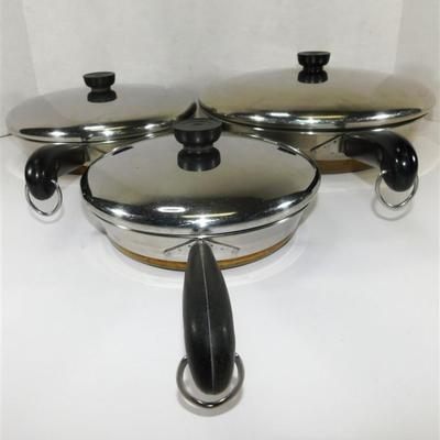 22A Large Lot of Revere Ware- Lot of 8 with Lids - Sauce Pans/ Skillets- All Copper Bottom Except 1