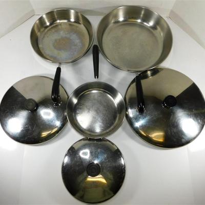 22A Large Lot of Revere Ware- Lot of 8 with Lids - Sauce Pans/ Skillets- All Copper Bottom Except 1