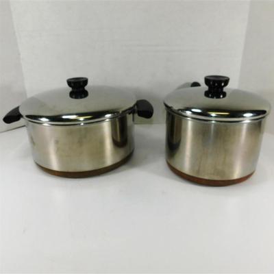 22A Large Lot of Revere Ware- Lot of 8 with Lids - Sauce Pans/ Skillets- All Copper Bottom Except 1