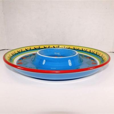 25 Lot of 4- Festival by Noble Excellence Ironstone Serving Pieces - Platter 19 x 14 - Dip Platter With Bowl 13 1/2- Large Bowl 11 1/2 x 4