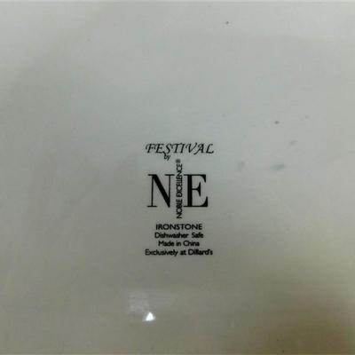 25 Lot of 4- Festival by Noble Excellence Ironstone Serving Pieces - Platter 19 x 14 - Dip Platter With Bowl 13 1/2- Large Bowl 11 1/2 x 4
