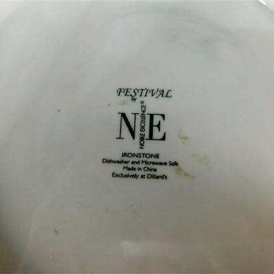 25 Lot of 4- Festival by Noble Excellence Ironstone Serving Pieces - Platter 19 x 14 - Dip Platter With Bowl 13 1/2- Large Bowl 11 1/2 x 4