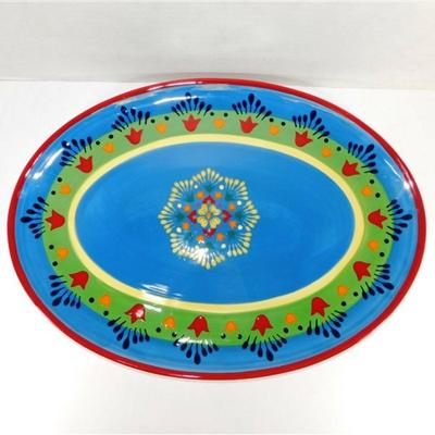 25 Lot of 4- Festival by Noble Excellence Ironstone Serving Pieces - Platter 19 x 14 - Dip Platter With Bowl 13 1/2- Large Bowl 11 1/2 x 4