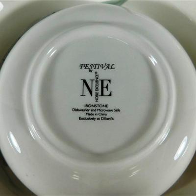 25 Lot of 4- Festival by Noble Excellence Ironstone Serving Pieces - Platter 19 x 14 - Dip Platter With Bowl 13 1/2- Large Bowl 11 1/2 x 4