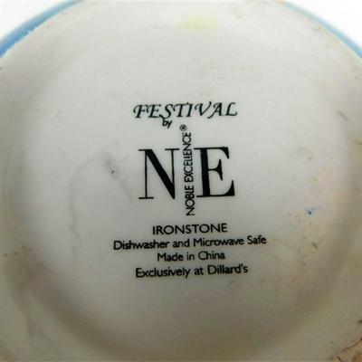 25 Lot of 4- Festival by Noble Excellence Ironstone Serving Pieces - Platter 19 x 14 - Dip Platter With Bowl 13 1/2- Large Bowl 11 1/2 x 4