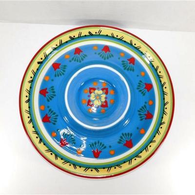 25 Lot of 4- Festival by Noble Excellence Ironstone Serving Pieces - Platter 19 x 14 - Dip Platter With Bowl 13 1/2- Large Bowl 11 1/2 x 4