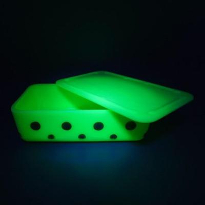 29 Vaseline McKee With Green Polka Dots Refrigerator Dish Does has Minor Chips on the Inside of Lid. Straw Mark in Bottom 257-N-2/ 8 X 5 X 2