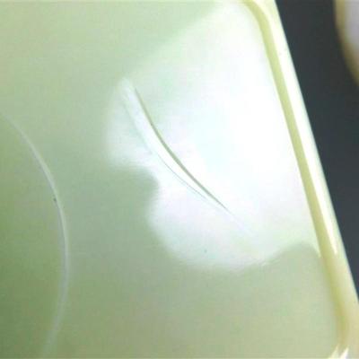29 Vaseline McKee With Green Polka Dots Refrigerator Dish Does has Minor Chips on the Inside of Lid. Straw Mark in Bottom 257-N-2/ 8 X 5 X 2