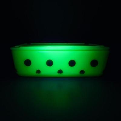 29 Vaseline McKee With Green Polka Dots Refrigerator Dish Does has Minor Chips on the Inside of Lid. Straw Mark in Bottom 257-N-2/ 8 X 5 X 2