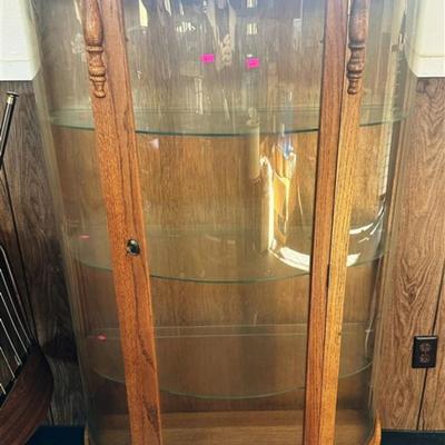 30 Bow Front Oak Curio Cabinet with 3 Glass Shelves 35x 13x 60