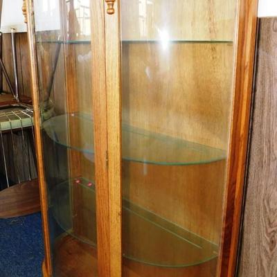 30 Bow Front Oak Curio Cabinet with 3 Glass Shelves 35x 13x 60