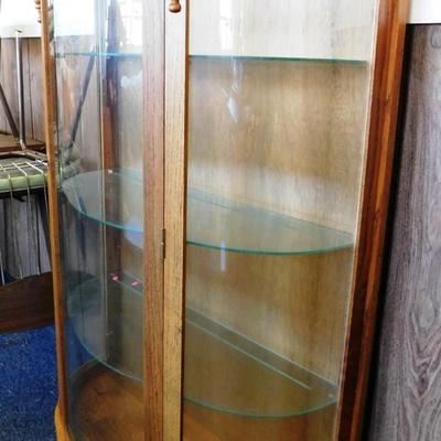 30 Bow Front Oak Curio Cabinet with 3 Glass Shelves 35x 13x 60