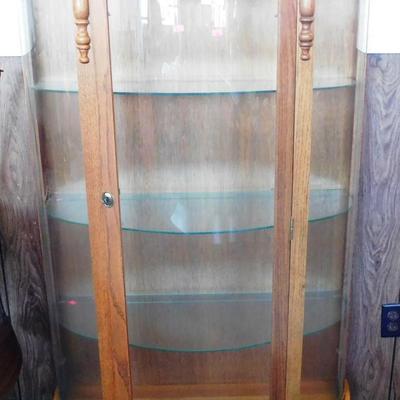 30 Bow Front Oak Curio Cabinet with 3 Glass Shelves 35x 13x 60