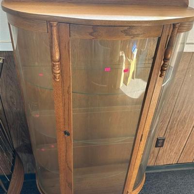 30 Bow Front Oak Curio Cabinet with 3 Glass Shelves 35x 13x 60