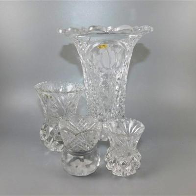 42 Lot of 4 Crystal Pieces ~ Vases & Toothpick Holders 2 1/2-7