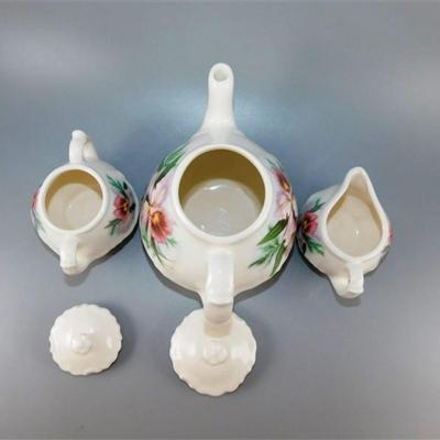 51 Best of Friends Industries 1997 Tea Set Lot of 17 Pieces Including Li10ds with Floral Design- Tea Pot 6 1/2 x 4 1/2