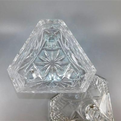 53 Triangular Cut/ Etched Crystal 3 Footed Lidded Candy Dish 8 x 9