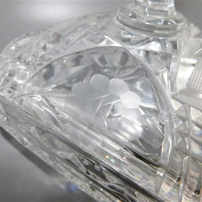53 Triangular Cut/ Etched Crystal 3 Footed Lidded Candy Dish 8 x 9