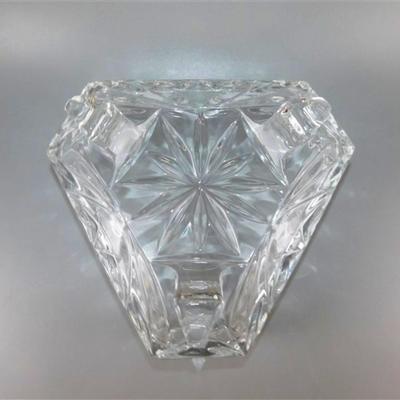 53 Triangular Cut/ Etched Crystal 3 Footed Lidded Candy Dish 8 x 9