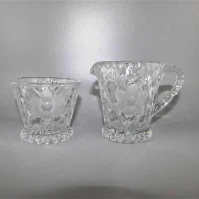 54 Crystal Cream and Sugar with Tray Floral Design 8 x 4