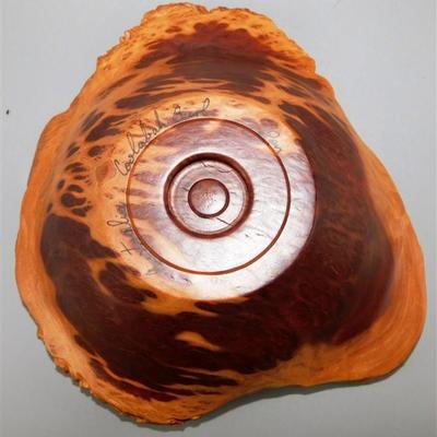 56 Lot of 3 Wood Items - Coolabah Burl Australia Bowl Ron Lecleve Derrigo / Toothpick Holder / Wooden Man Marked Nigeria 7 1/2 x 2
