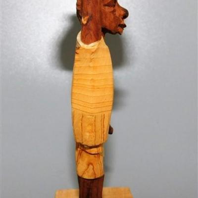56 Lot of 3 Wood Items - Coolabah Burl Australia Bowl Ron Lecleve Derrigo / Toothpick Holder / Wooden Man Marked Nigeria 7 1/2 x 2