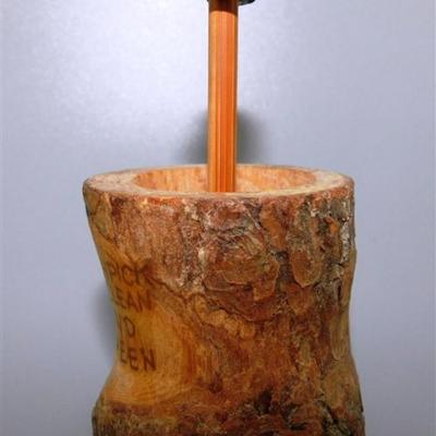 56 Lot of 3 Wood Items - Coolabah Burl Australia Bowl Ron Lecleve Derrigo / Toothpick Holder / Wooden Man Marked Nigeria 7 1/2 x 2