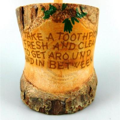 56 Lot of 3 Wood Items - Coolabah Burl Australia Bowl Ron Lecleve Derrigo / Toothpick Holder / Wooden Man Marked Nigeria 7 1/2 x 2