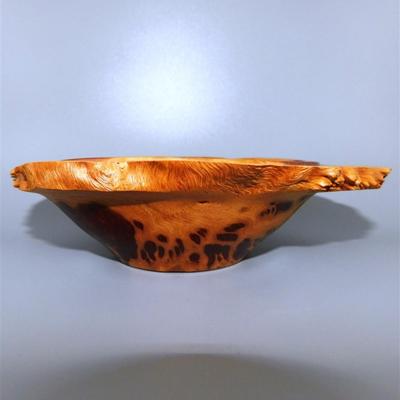 56 Lot of 3 Wood Items - Coolabah Burl Australia Bowl Ron Lecleve Derrigo / Toothpick Holder / Wooden Man Marked Nigeria 7 1/2 x 2