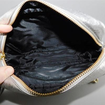 69A Victoria's Secret Silver Metallic Crossbody Purse with Gold Chain Strap