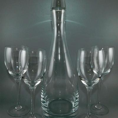 71 Lenox USA Vintage Crystal Decanter Acid Etched & Signed ~ 4 x 13 1/2 w/4 Goblets 2 1/2 x 7 ~ Acid Etched & Signed