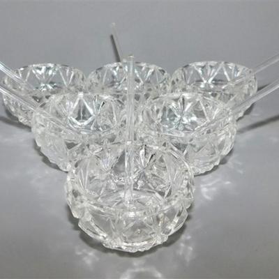 72 Lot of 6 Crystal Salt Cellars with 6 Tiny Spoons