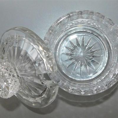 74 Lot of 2 Crystal Lidded Containers with Spoon Slot. One Has Small Plate 4-6 in approx.