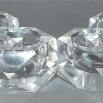 75 Lot of 6 Crystal Items - Atlantis Vase/ Floral Etched Bell and 4- Salt Cellars 1-8 inch Tall approx.