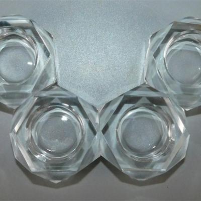 75 Lot of 6 Crystal Items - Atlantis Vase/ Floral Etched Bell and 4- Salt Cellars 1-8 inch Tall approx.
