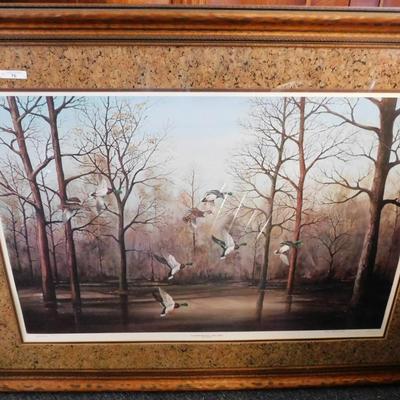 76 Don Edwards Signed and Numbered 497/500 Limited Edition Double Matted Print "Flooded in Pin Oaks- Mallards" Framed Art 44 x34