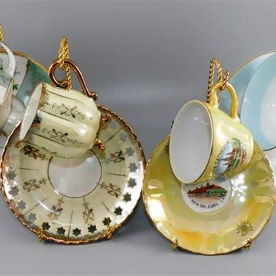 82 Lot of 4 Cups and Saucier with Stands- French Market New Orleans La / RC Japan 1259