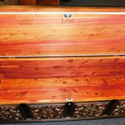 85A Lane Cedar Chest with Cushion. Cushion has damage on front left corner & has been taped but easy recover ~ really nice clean...