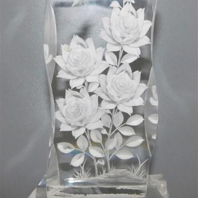 92 Lot of 3 - Acrylic Rose Art / Napco Floral Egg Vase/ Pink Glass Bell Says Mom 4 1/2-6 1/2