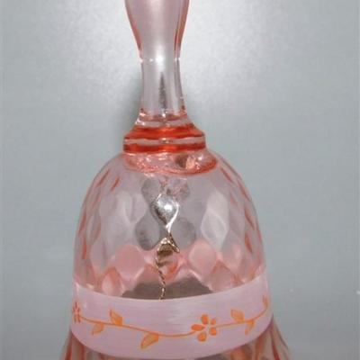 92 Lot of 3 - Acrylic Rose Art / Napco Floral Egg Vase/ Pink Glass Bell Says Mom 4 1/2-6 1/2
