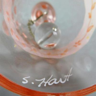 92 Lot of 3 - Acrylic Rose Art / Napco Floral Egg Vase/ Pink Glass Bell Says Mom 4 1/2-6 1/2