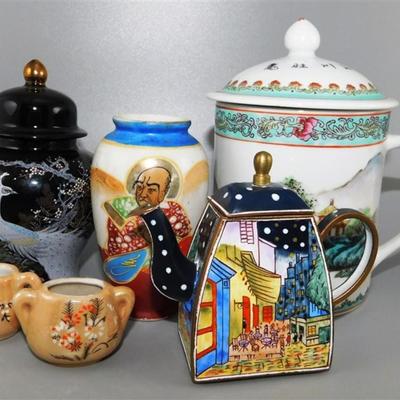 104 Lot of 11 Including Lids. Asian Theme Miscellaneous Pieces