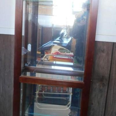 108 Cherry Display / Curio Cabinet with 3 Glass Shelves - 19 x 9 1/2 x 72 1/2